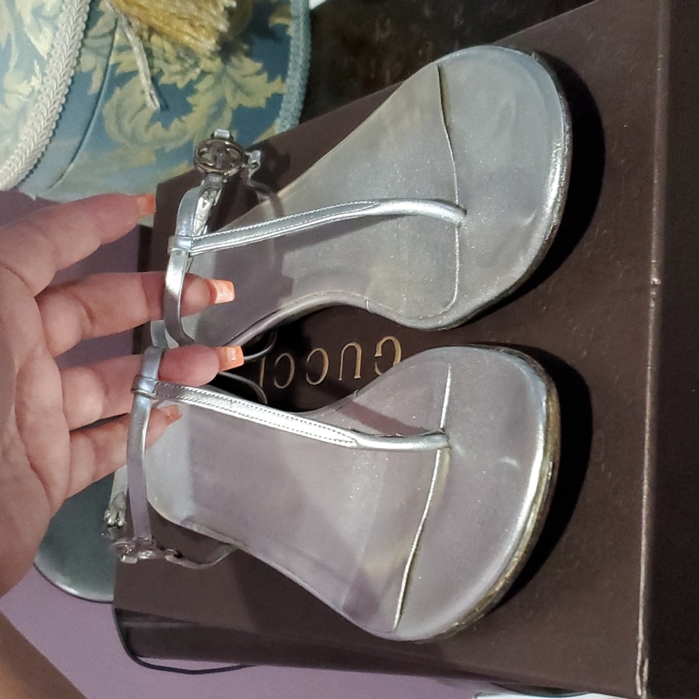 Used Authentic Silver Gucci Thong Sandal - Womens US8.5